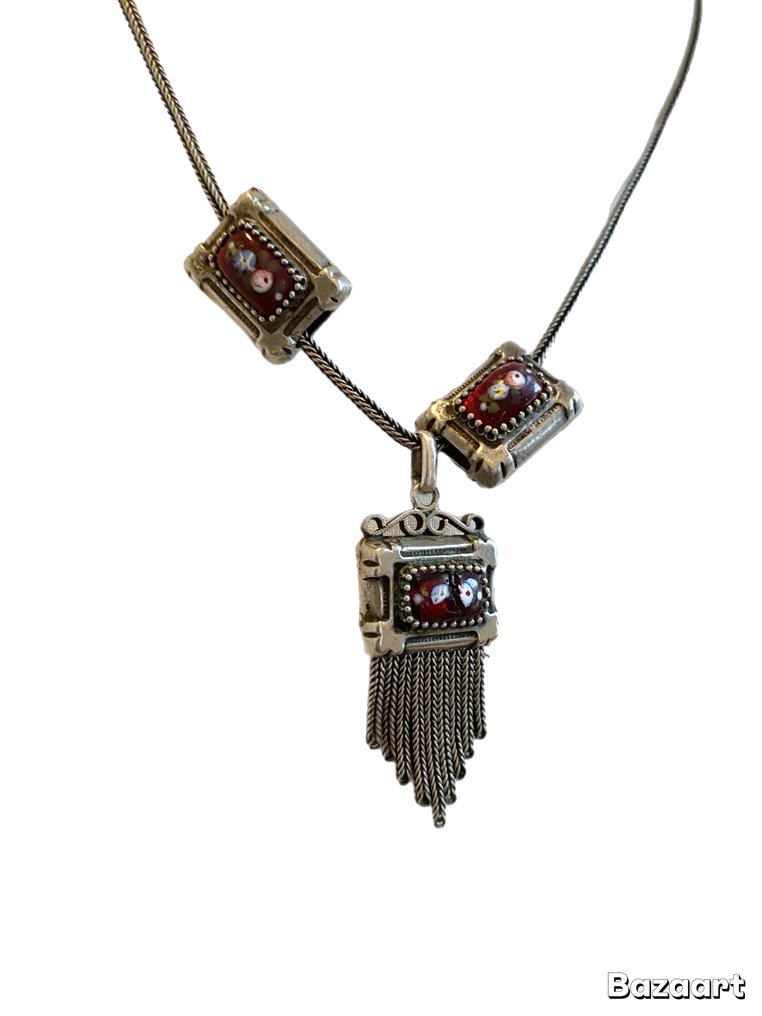 Colier cu pandantiv Argint - Argint - Email - Antic #4.3