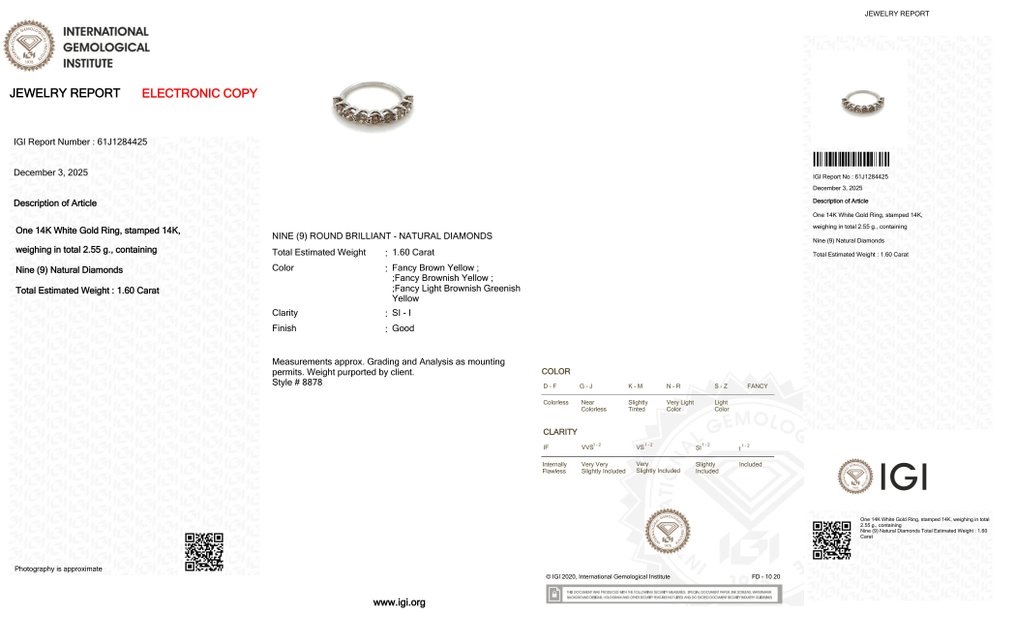没有保留价 - 戒指 - 14K包金 白金 -  1.60ct. tw. 钻石 (天然色彩的) #2.1