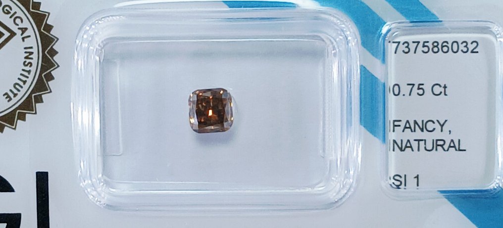 Ingen reservasjonspris - 1 pcs Diamant (Naturfarget) - 0.75 ct - Pute - Fancy deep Brun Oransje - SI1 - Det internasjonale gemologiske institutt (IGI) #3.2