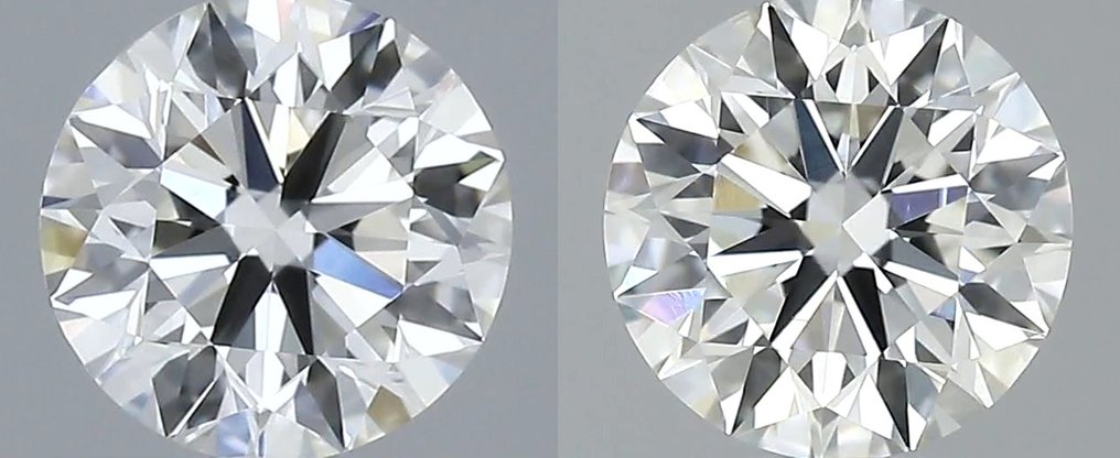 Zonder minimumprijs - 2 pcs Diamant (Natuurlijk) - 1.02 ct - Rond - H - VVS2, VS1 - Gemological Institute of America (GIA) - + (IGI) *Pair* *EX VG* #1.0