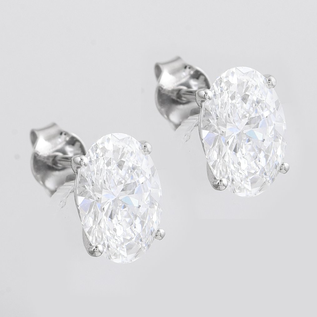 Ei pohjahintaa - Korvakorut - 14 kt. Valkokulta - 3.03ct. tw. Timantti (Laboratoriossa kasvatettu) - Timantti #2.1