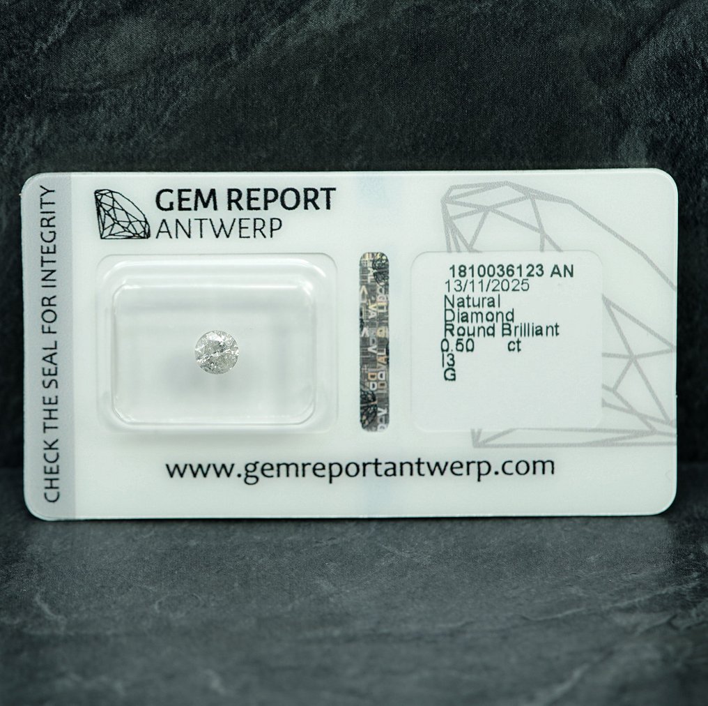Zonder minimumprijs - 1 pcs Diamant  (Natuurlijk)  - 0.50 ct - Rond - G - I3 - Gem Report Antwerp (GRA) #1.0