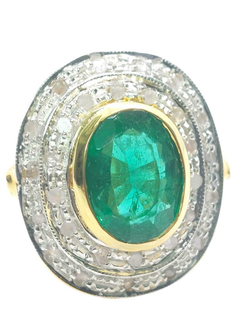 Nincs minimálár - Gyűrű - 9 Kt Ezüst, Sárga arany Smaragd - Gyémánt #3.2