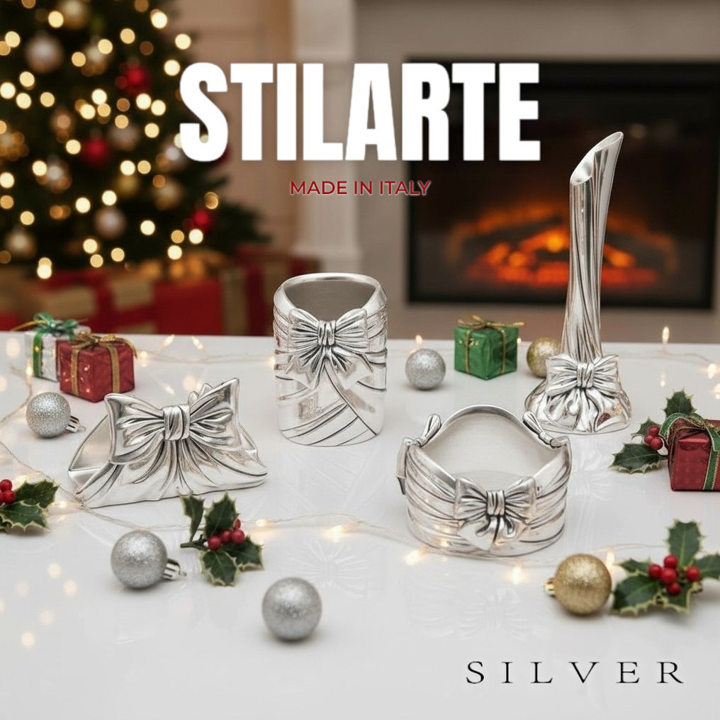 StilArte, Argento Italiano - 桌上用品套裝 - Collezione di 4x Decorazioni mod. "Fiocco di Natale", 1970s - 镀银 #1.0