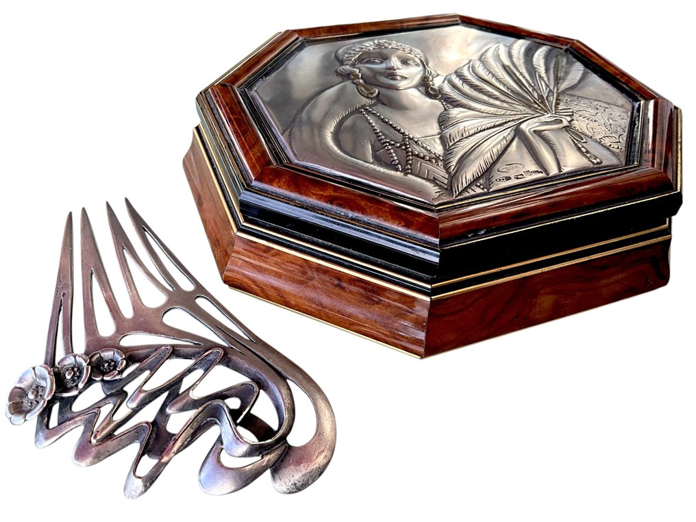 Comb (2) - .800 silver, Burr walnut #1.0