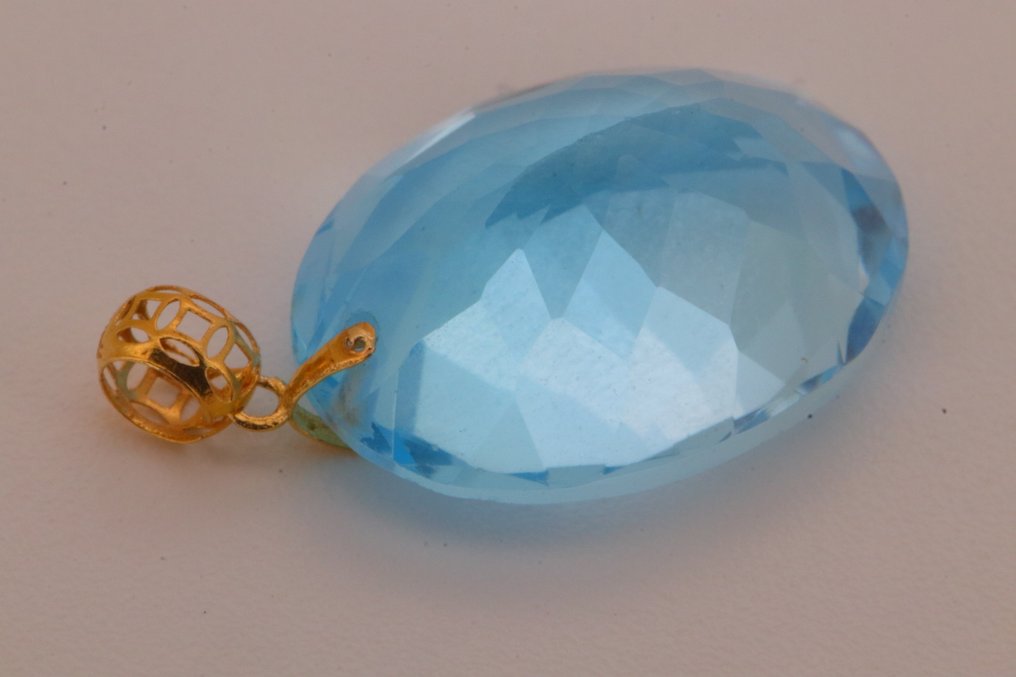 Zonder minimumprijs - Hanger - 18 karaat Geel goud Topaas - Koninklijk Blauw Topaas #4.3