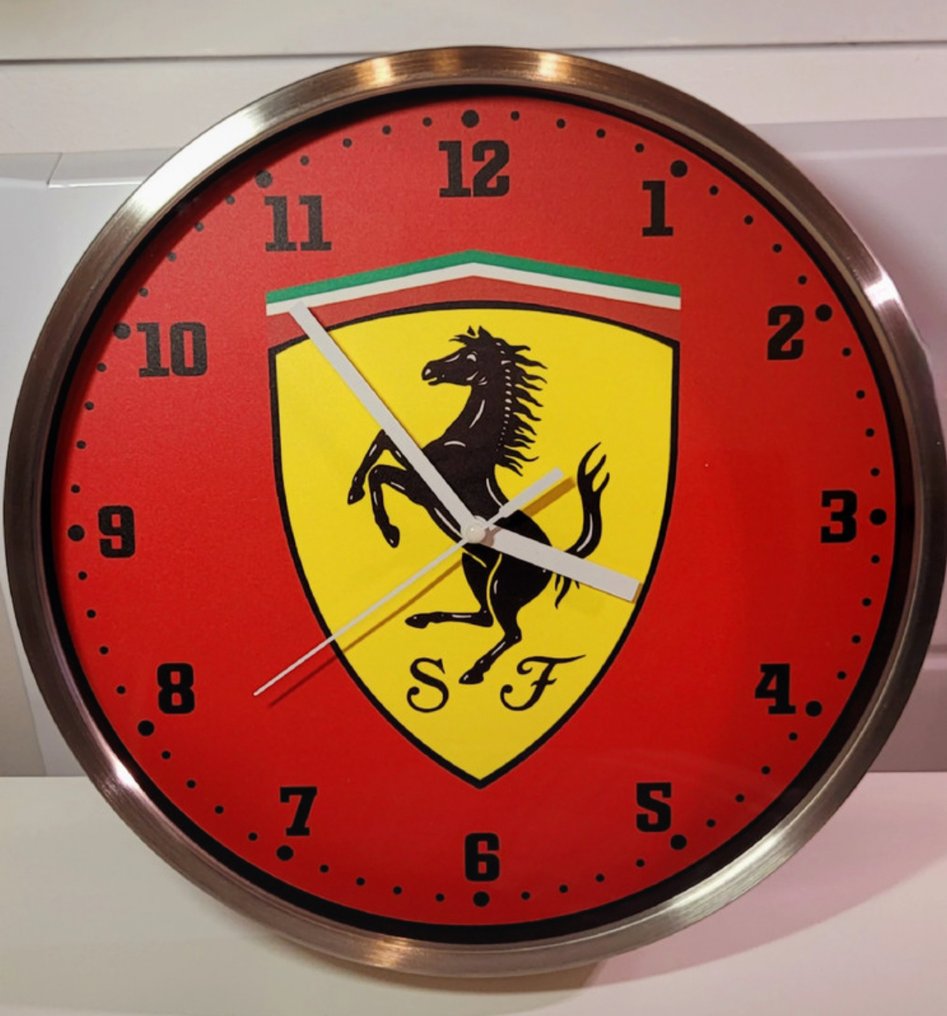 Clock - Ferrari - Unique & Rare Silver Ferrari Aluminum Wall Clock #1.0