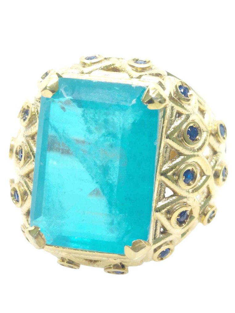Sans prix de réserve - Bague - 9 carats Argent, Or jaune Tourmaline Paraiba - Saphir #1.0