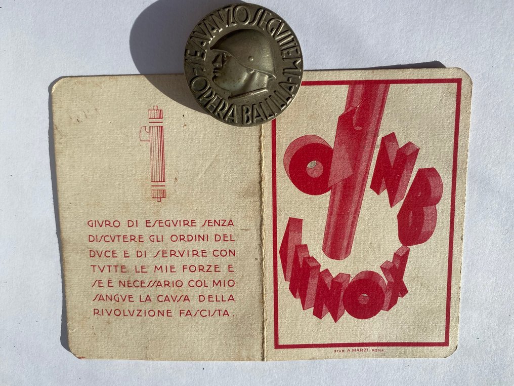 Italy - Military medal - Fascismo ONB - Mussolini Badge, Opera Balilla, If I Survive, Follow Me and Membership Card Year X #2.1
