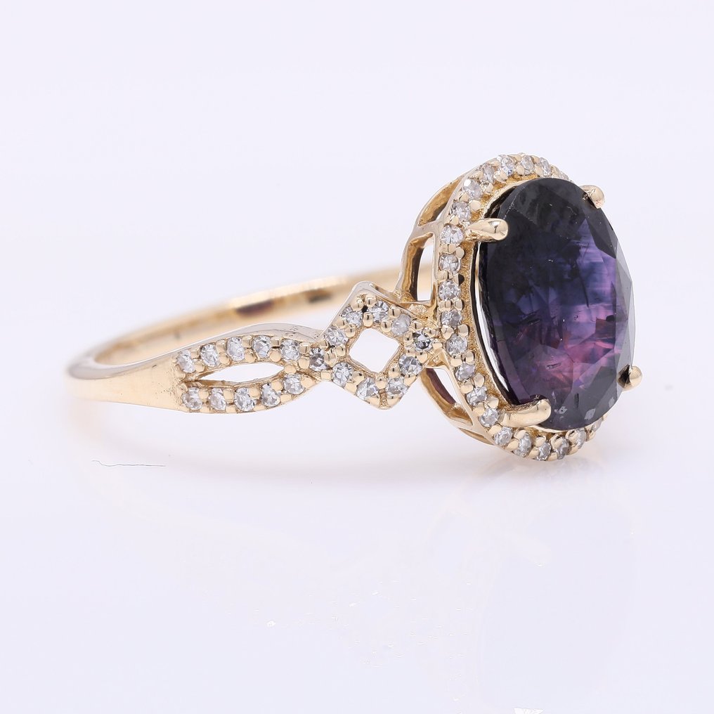 沒有保留價 - 戒指 - 14 克拉 黃金 -  3.18ct. tw. 藍寶石 - 鉆石 #1.0