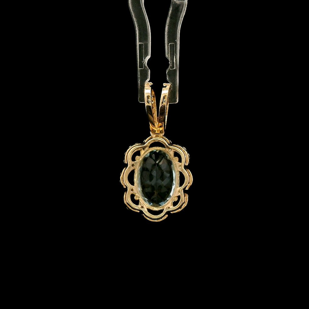 Zonder minimumprijs - Hanger - 14 karaat Geel goud - 1.98ct. tw. Aquamarijn - Diamant #4.3