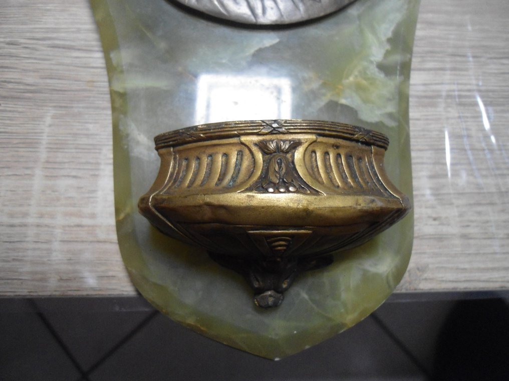 水肿 - 圣洗礼池 - 神秘玫瑰 - 23 厘米 - 缟玛瑙, 黄铜, 黄铜色 - 1920-1930 #2.1