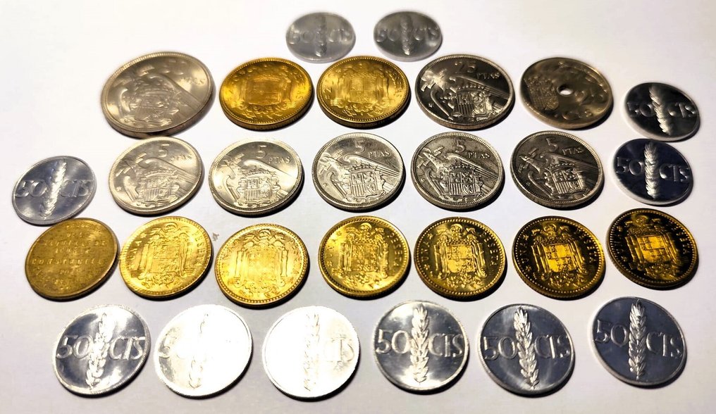 Spanje. Francisco Franco. 1937 a 1975. Céntimos, Pesetas. 1 Prueba y Variantes (28 Monedas) (Zonder minimumprijs) #4.3