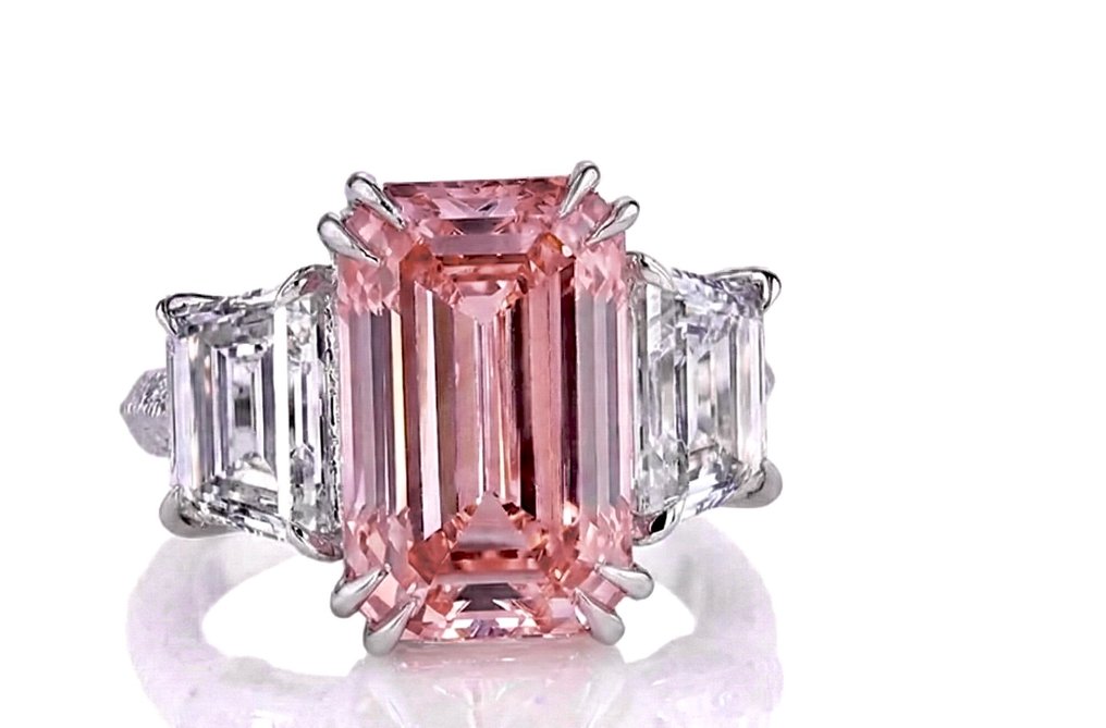 戒指 - 18 克拉 白金 -  10.57ct. tw. 粉紅色 鉆石 (彩色實驗室培育鑽石) - 鉆石 #1.0