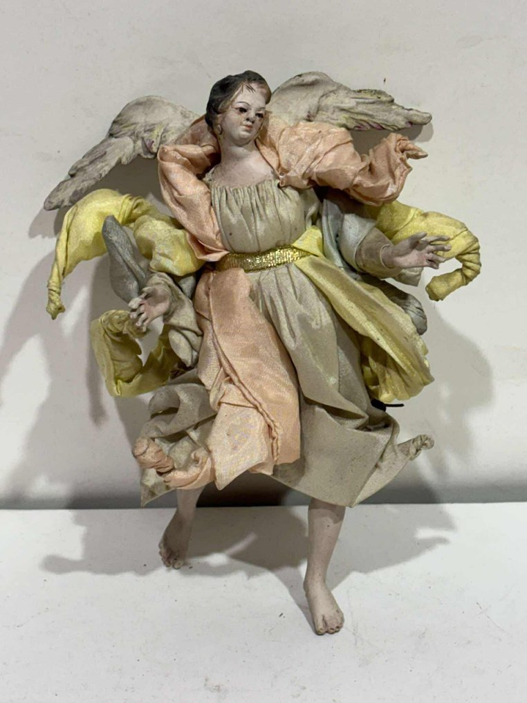 雕刻, Angelo Presepe Napoletano Antico fine 800 - 22 cm - 陶器, 玻璃, 紡織品 #1.0