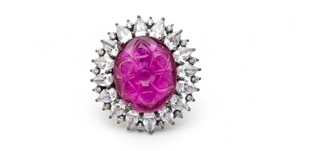 Fără preț de rezervă - Inel Argint - 9.50ct. tw. Rubin - Diamant - White Topaz #1.0