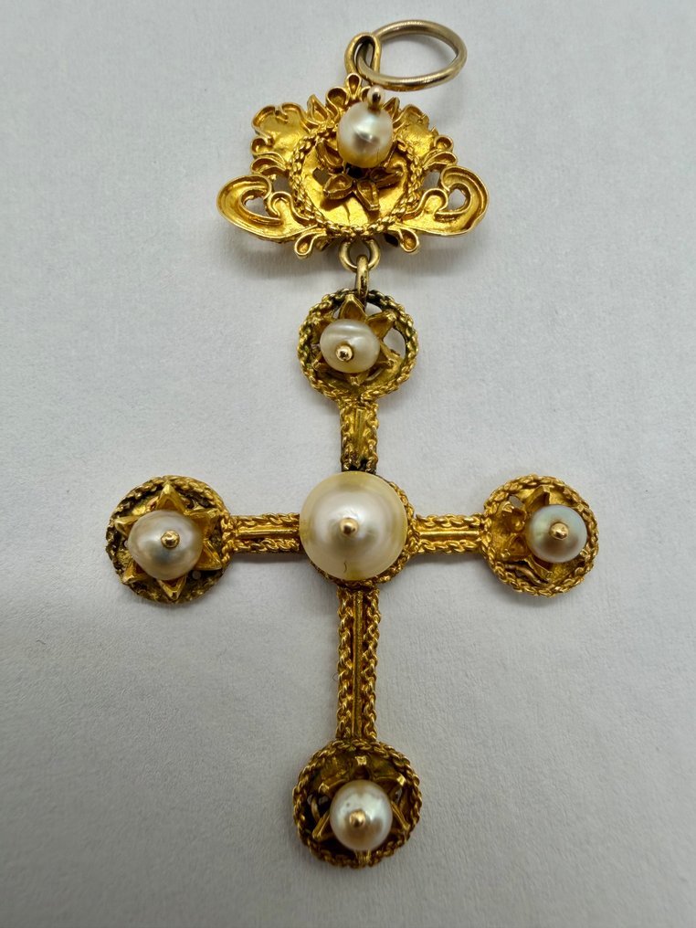 Pendentif en forme de croix - 19,2 carats Or jaune Perle #1.0