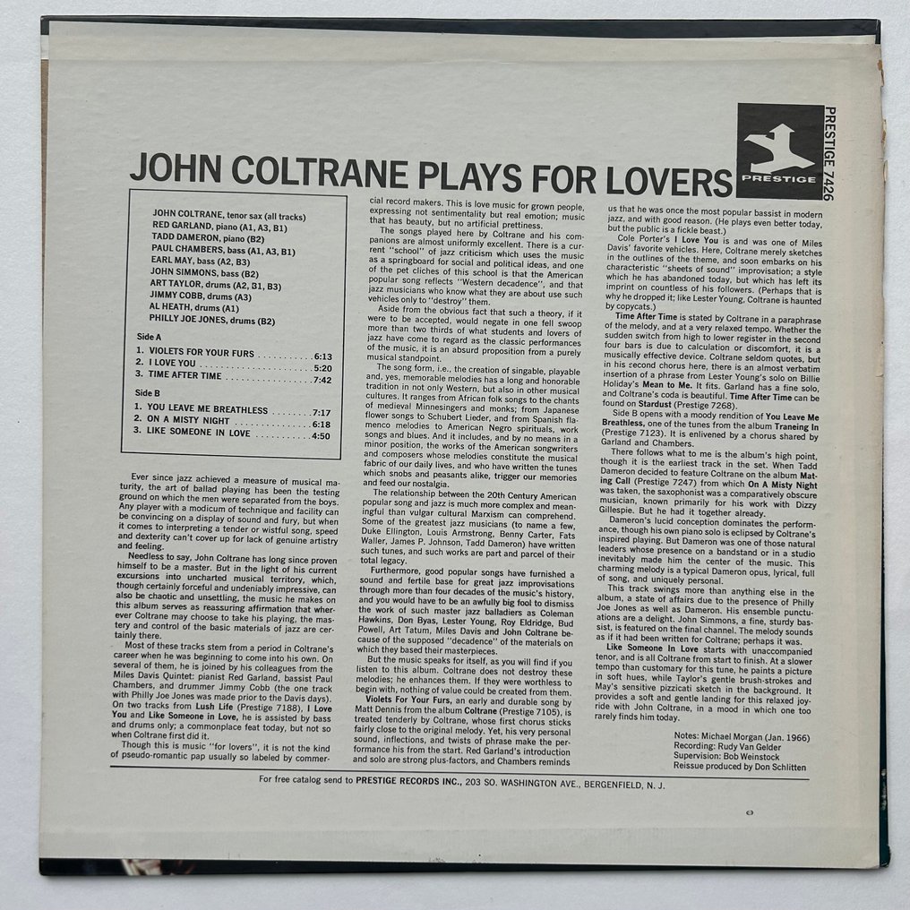 John Coltrane - Plays For Lovers - Yksittäinen vinyylilevy - Remasteroitu, Stereo - 1966 #1.0