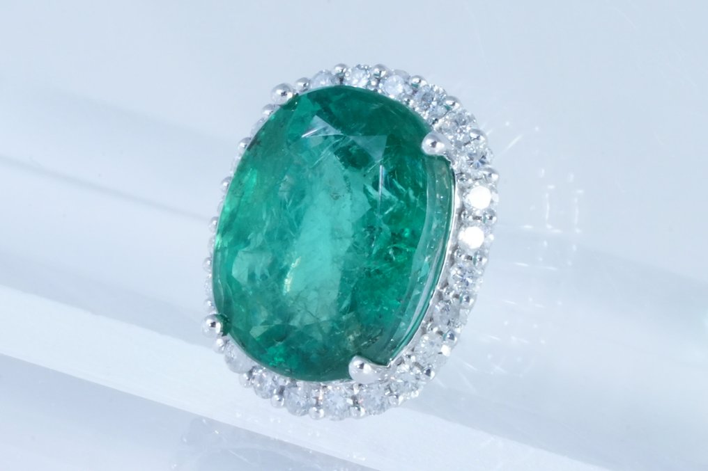 Ingen mindstepris - Vedhæng Platin - 3.12ct. tw. Smaragd - Diamant #1.0