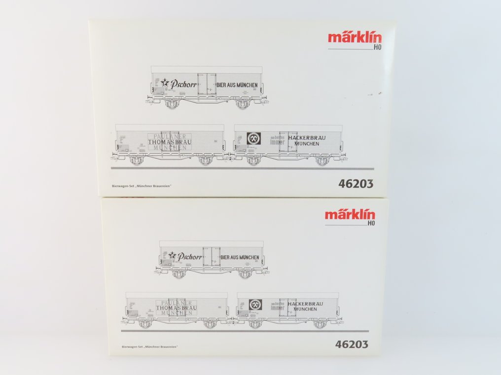 Märklin H0 - 46203 - Set machetă tren cu vagon marfă (2) - Seturi de vagoane de marfă 2x 3 piese, cu vagoane închise cu 2 axe, printre care și cu inscripția - DB #3.2