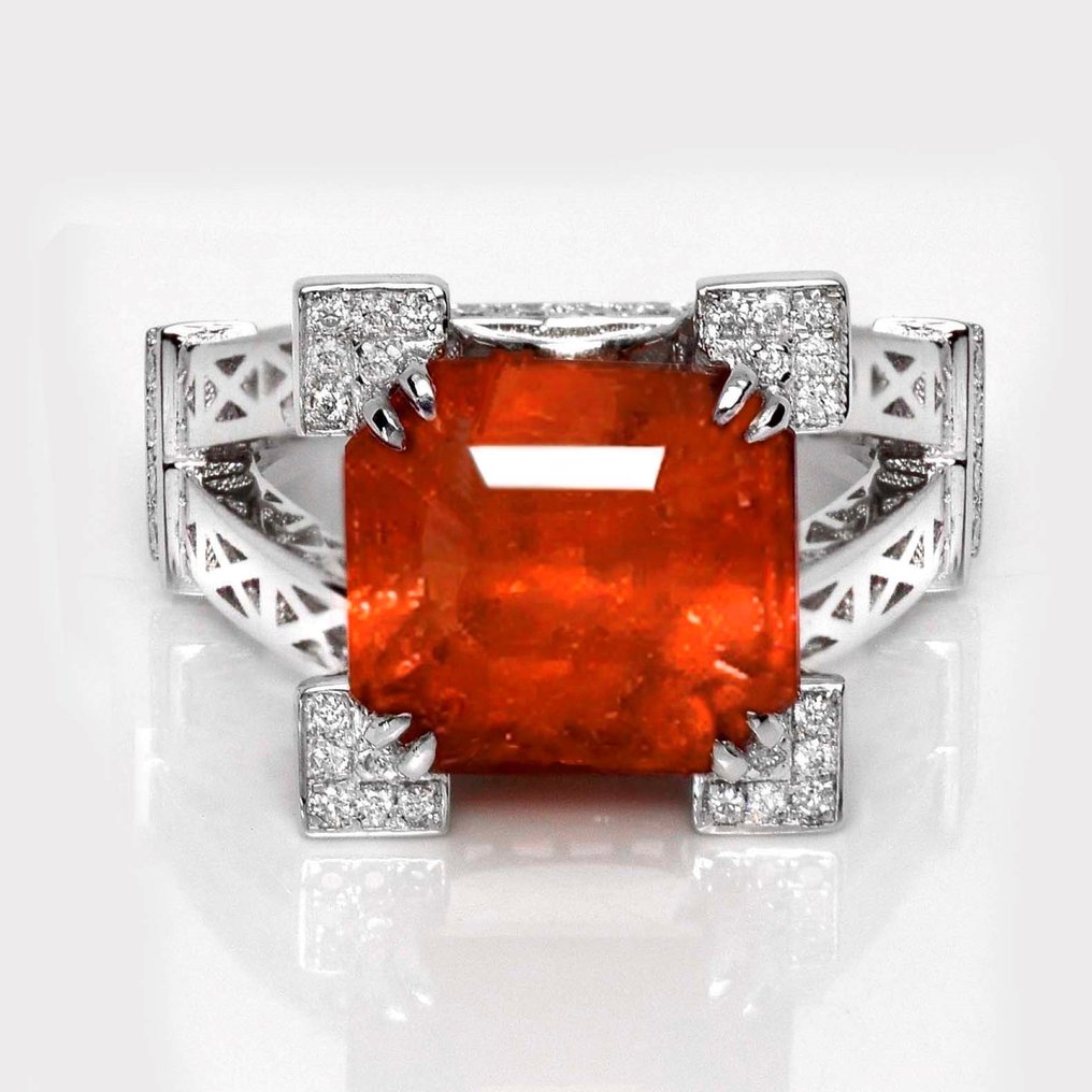χωρίς τιμή ασφαλείας - Δαχτυλίδι - 18 καράτια Λευκός χρυσός, IGI 8.11 καράτια Έντονο καστανό πορτοκαλί - 8.64ct. tw. Σπεσσαρτίνης - Διαμάντι #1.0