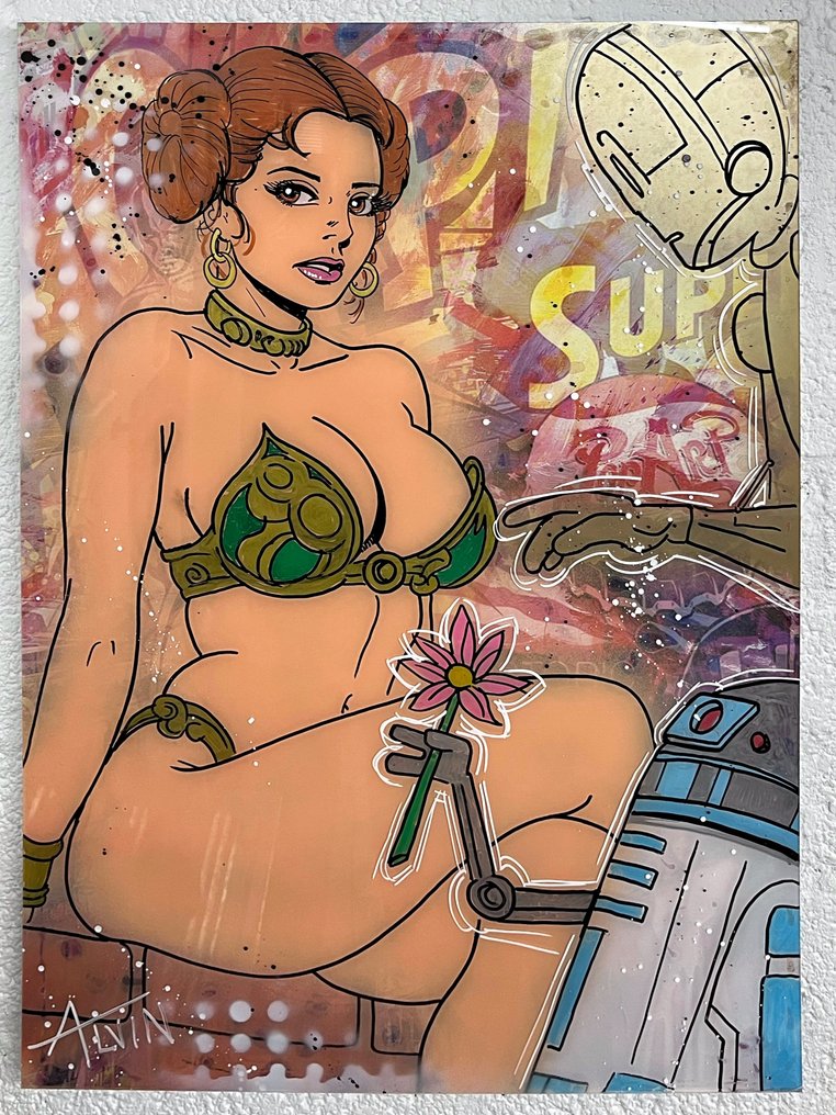 Alvin Silvrants - Star Wars Princess Leia with R2D2 and C3PO - High Gloss straight edge painting #1.0