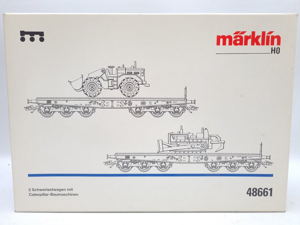 Märklin H0 - 48661 - Godsvagn-set för modelltåg (1) - Sats med 2 tungtransportvagnar med markarbetenmaskiner - DB #1.0