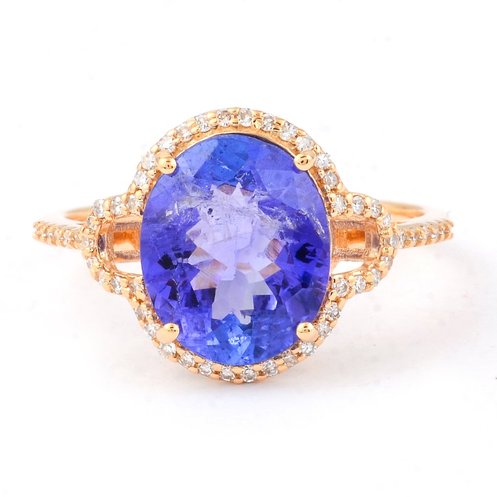 没有保留价 - 戒指 - 14K包金 黄金 - 3.27ct. tw. 坦桑石 - 钻石 #1.0