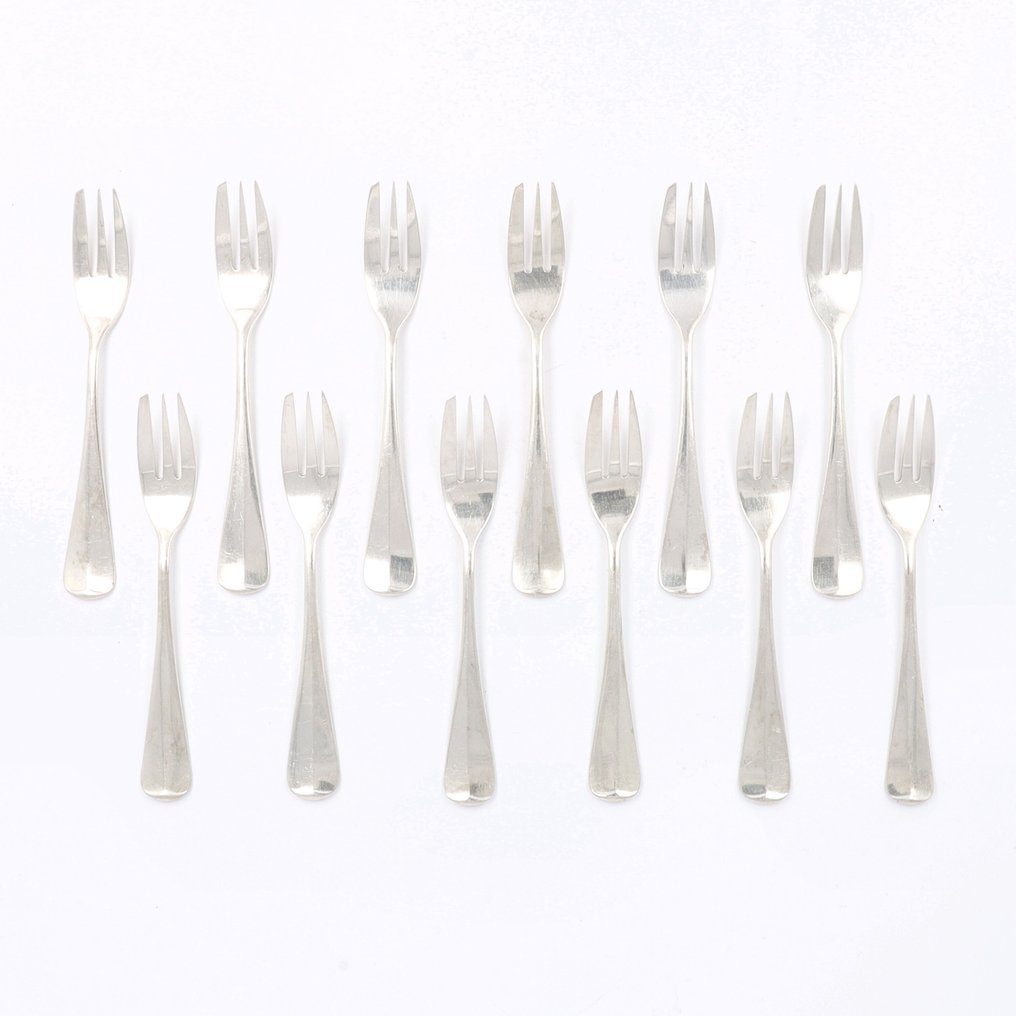 Zilverfabriek Voorschoten - 'Haags Lofje' - Widelec do ciasta (12) - Srebro pr. 833 #1.0