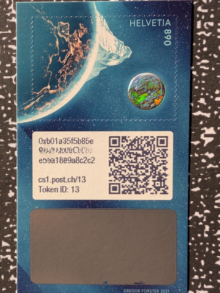 Suíça 2021/2021 - Selo Crypto Suíço 1.0 - Edição Especial Lenda (ID 13) - Pilatus com Dragão - Tiragem Extrema - Swiss Crypto Stamp 1.0 #1.0