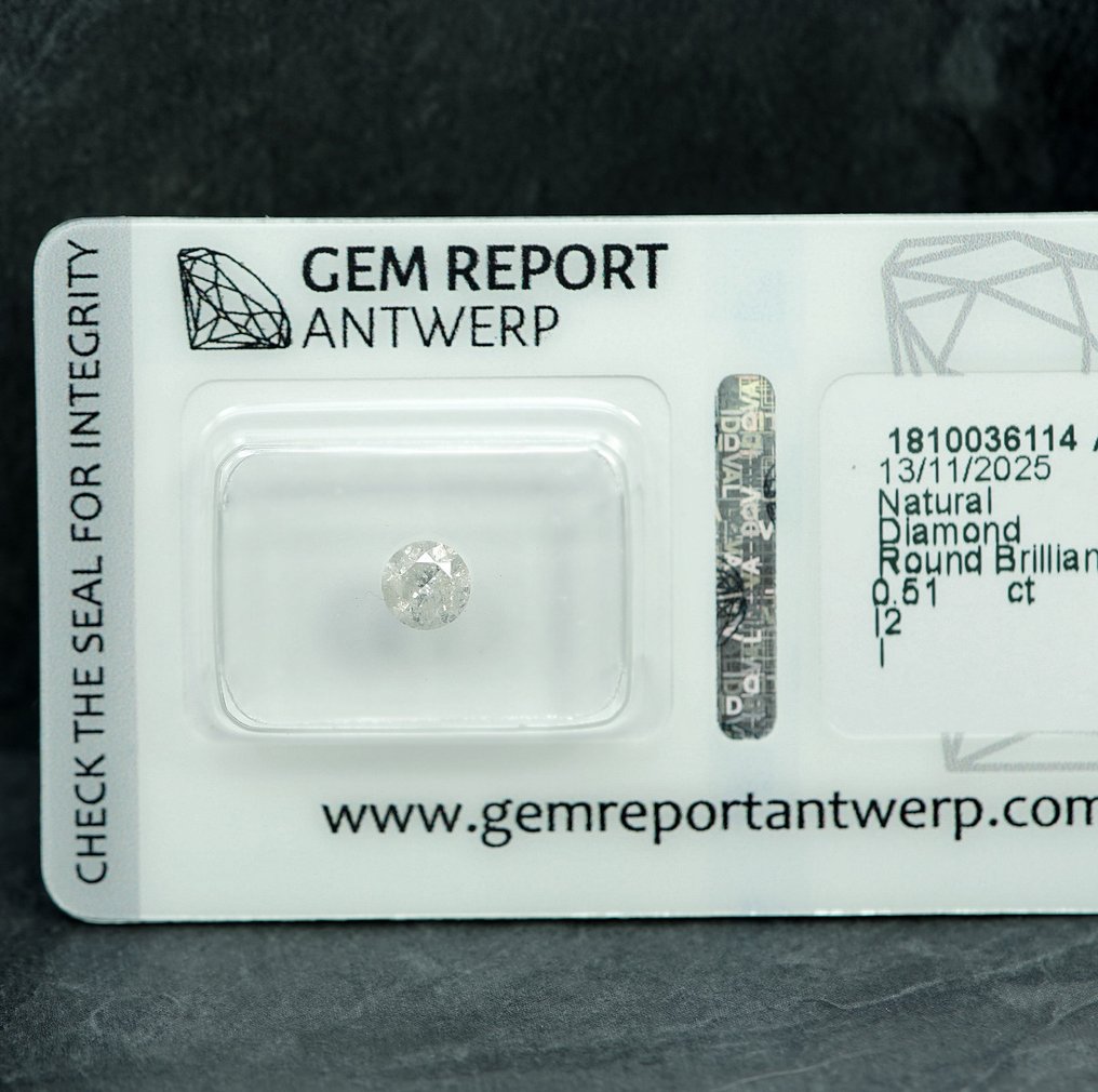 Senza prezzo di riserva - 1 pcs Diamante (Naturale) - 0.51 ct - Rotondo - I - I2 - Gem Report Antwerp (GRA) #4.3