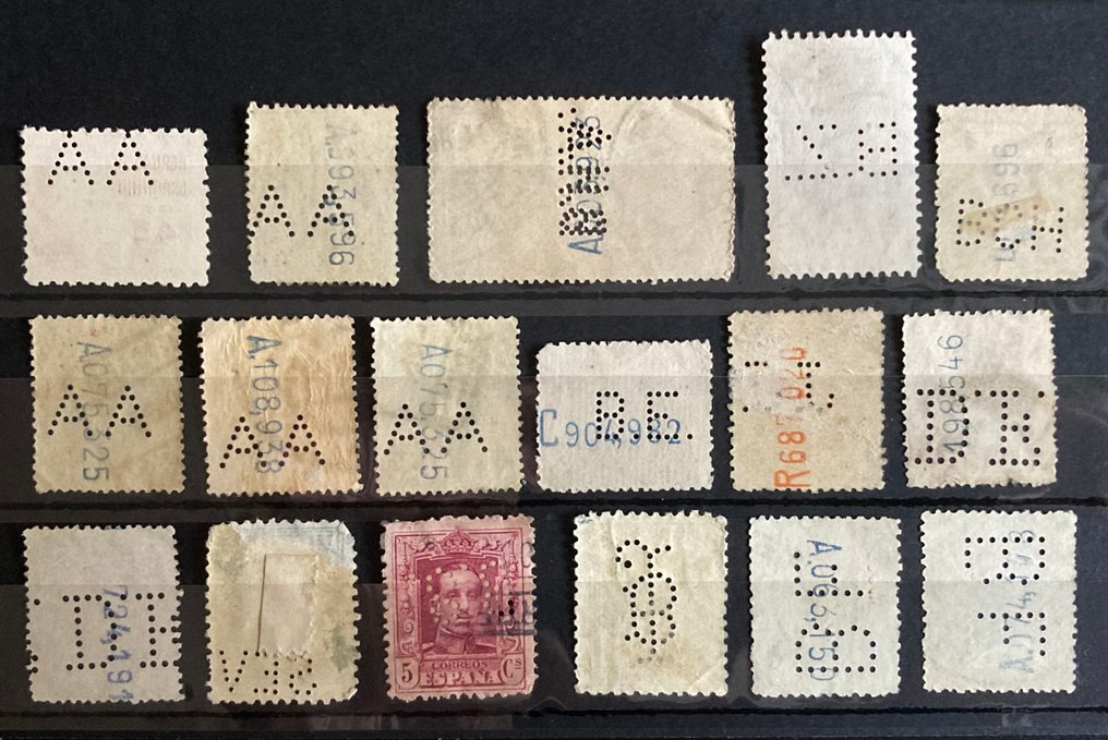Ισπανία 1889/1939 - Τρυπημένα, perfin. Συλλογή γραμματοσήμων από την εποχή του Αλφόνσο ΧΙΙΙ - Δημοκρατία - Φρανκο. #1.0