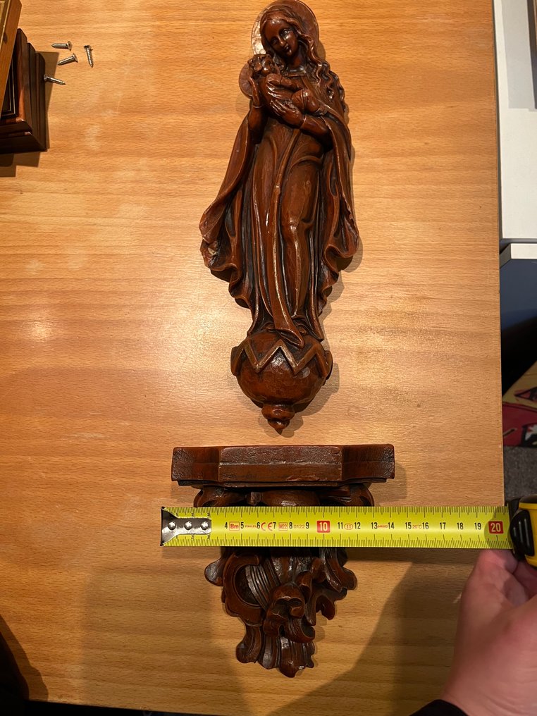 Γλυπτό, Maria met kind + Wandconsole - 56 cm - Κερί - 1970 #3.2