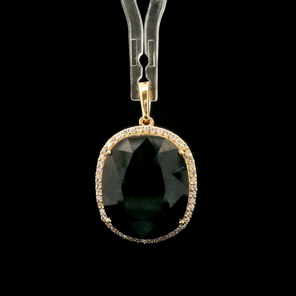 Sans prix de réserve - Pendentif - 14 carats Or jaune - 12.08ct. tw. Saphir - Diamant #4.3