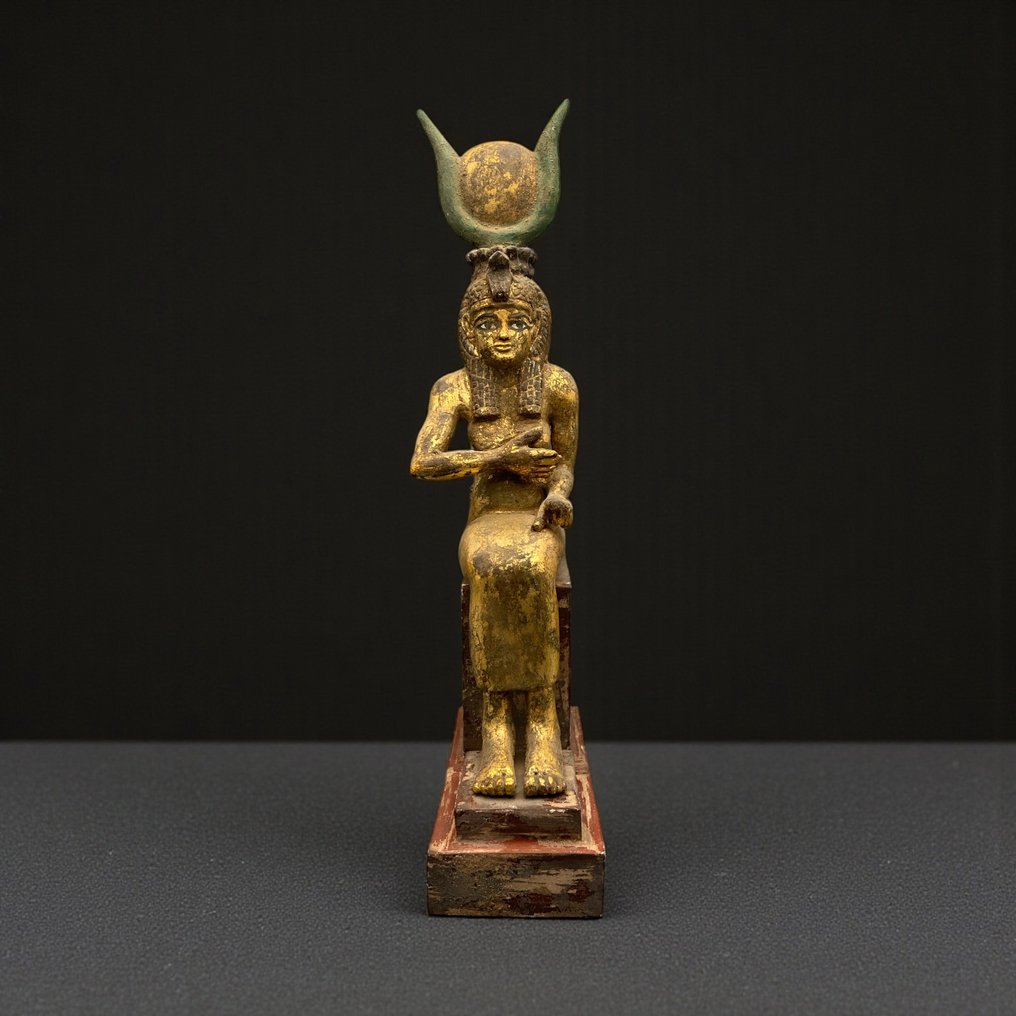 Replica of ancient Egyptian Wooden Statue Seated Goddess Isis  - Museum Quality #2.1