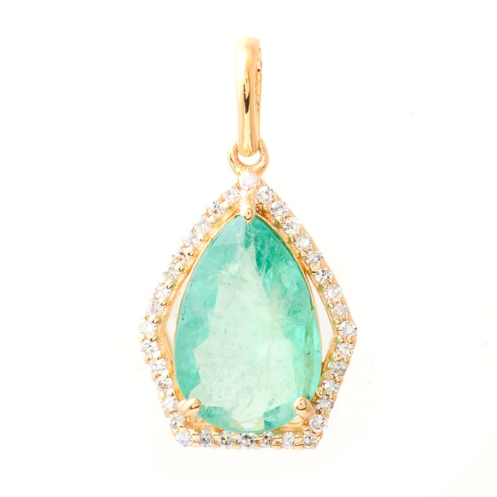 Zonder minimumprijs - Hanger - 14 karaat Geel goud - 1.92ct. tw. Smaragd - Diamant #1.0