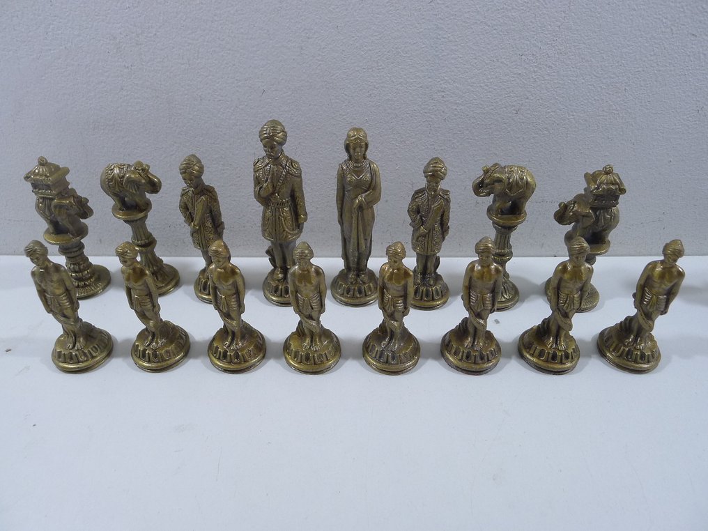 Giga Jeu d'échecs Maharadja des Indes en bronze doré et argenté King 130 mm - Schaakspel - bronze doré argenté #3.2