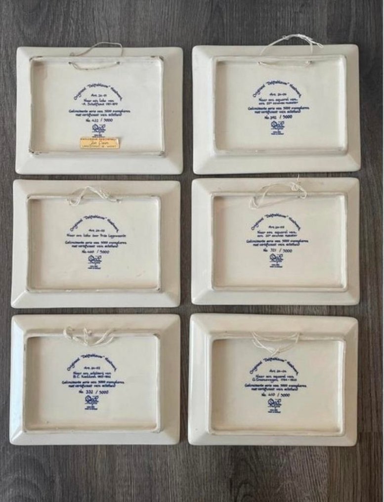 De Porceleyne Fles, Delft - A. Schelfhout - 墙板 - 瓷 - 设置六个独特的墙板 #1.0