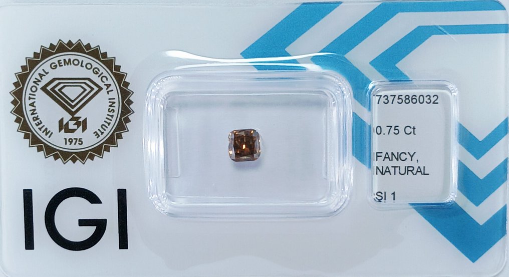 Ingen reservasjonspris - 1 pcs Diamant (Naturfarget) - 0.75 ct - Pute - Fancy deep Brun Oransje - SI1 - Det internasjonale gemologiske institutt (IGI) #2.1