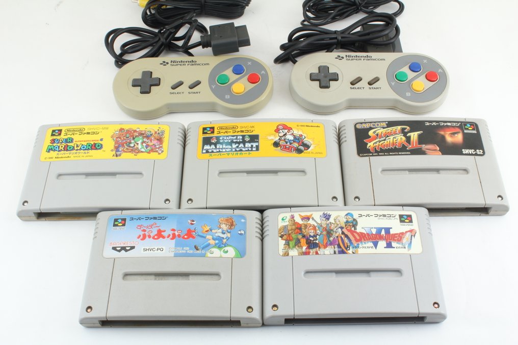 Nintendo - Super Famicom (Japanese SNES) - Game Cartridge Set of 5 |Super Mario World|Super Mario Kart|Street Fighter II|Dragon Quest VI|Super - 视频游戏机+游戏 #1.0