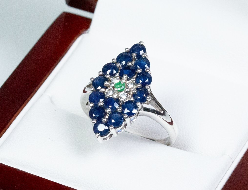 Fără preț de rezervă - Inel - Argint 925 - 1,60 ct Safir - Smarald #2.1