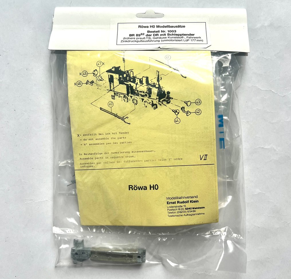 Röwa H0 - 1003 - Modellino di locomotiva di treno (1) - BR 89.62 (ex T3 prussiano) kit di costruzione - DR (DRB) #1.0