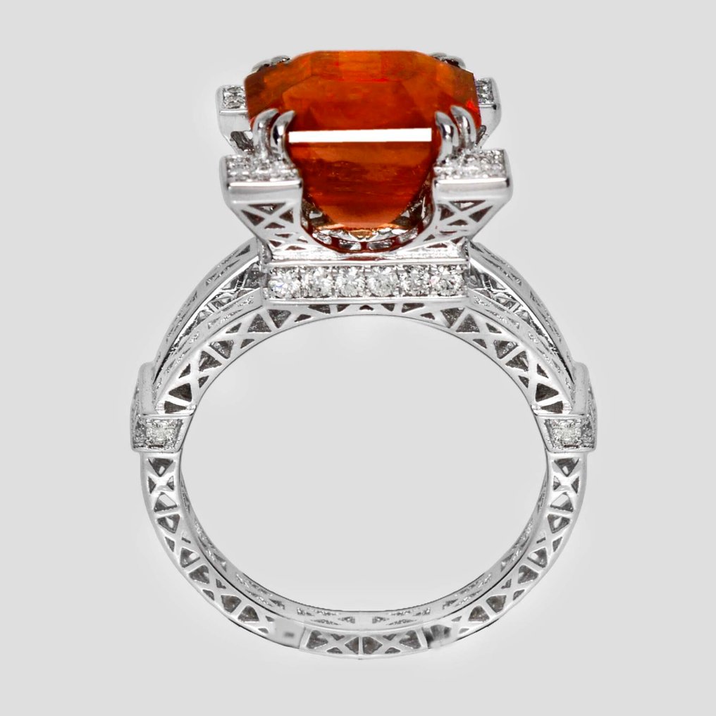 χωρίς τιμή ασφαλείας - Δαχτυλίδι - 18 καράτια Λευκός χρυσός, IGI 8.11 καράτια Έντονο καστανό πορτοκαλί - 8.64ct. tw. Σπεσσαρτίνης - Διαμάντι #4.3