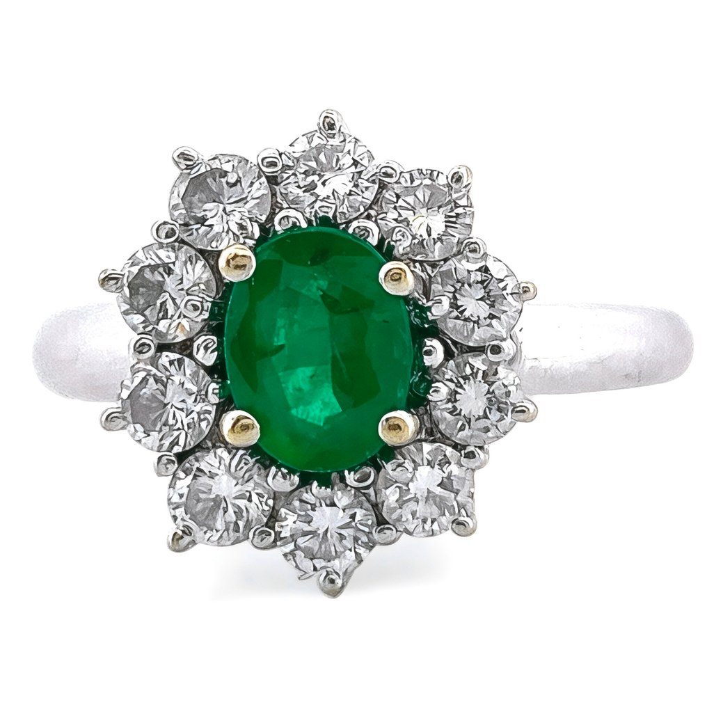 戒指 - 18 克拉 白金 祖母綠 - 鉆石 #2.1