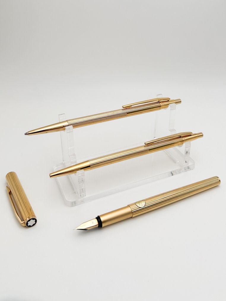 Montblanc - Noblesse Gold-Plated Fluted Trio Set (with original box and price tag) - Täytekynä #1.0