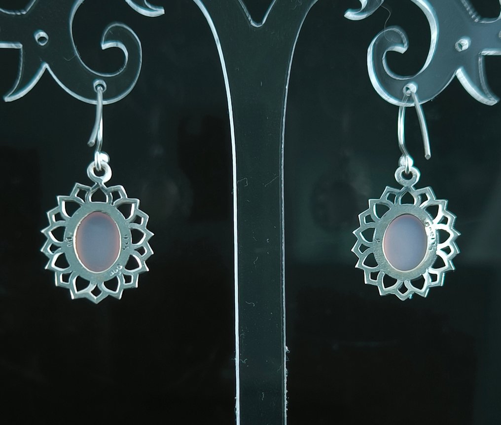 石英 - 银 - 耳环 - 纯银玫瑰 #3.2