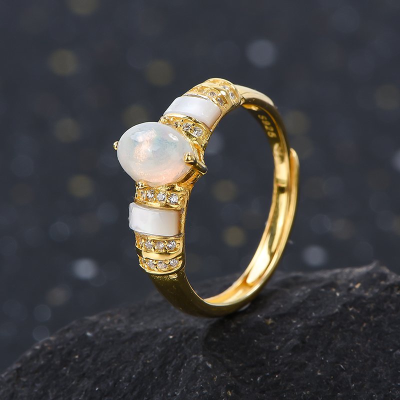 Nincs minimálár - Gyűrű - 18 kt. Ezüst, Sárga arany -  1.50ct. tw. Opál #1.0