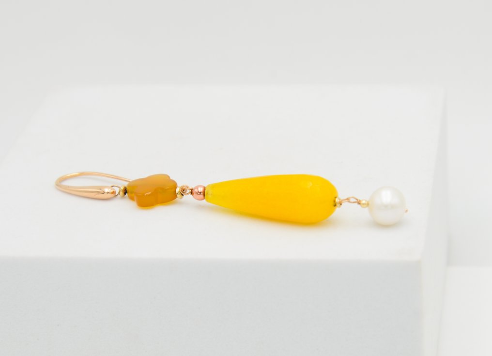 Σκουλαρίκια - 18 καράτια Ροζ χρυσό Νεφρίτης - Μαργαριτάρι #1.0