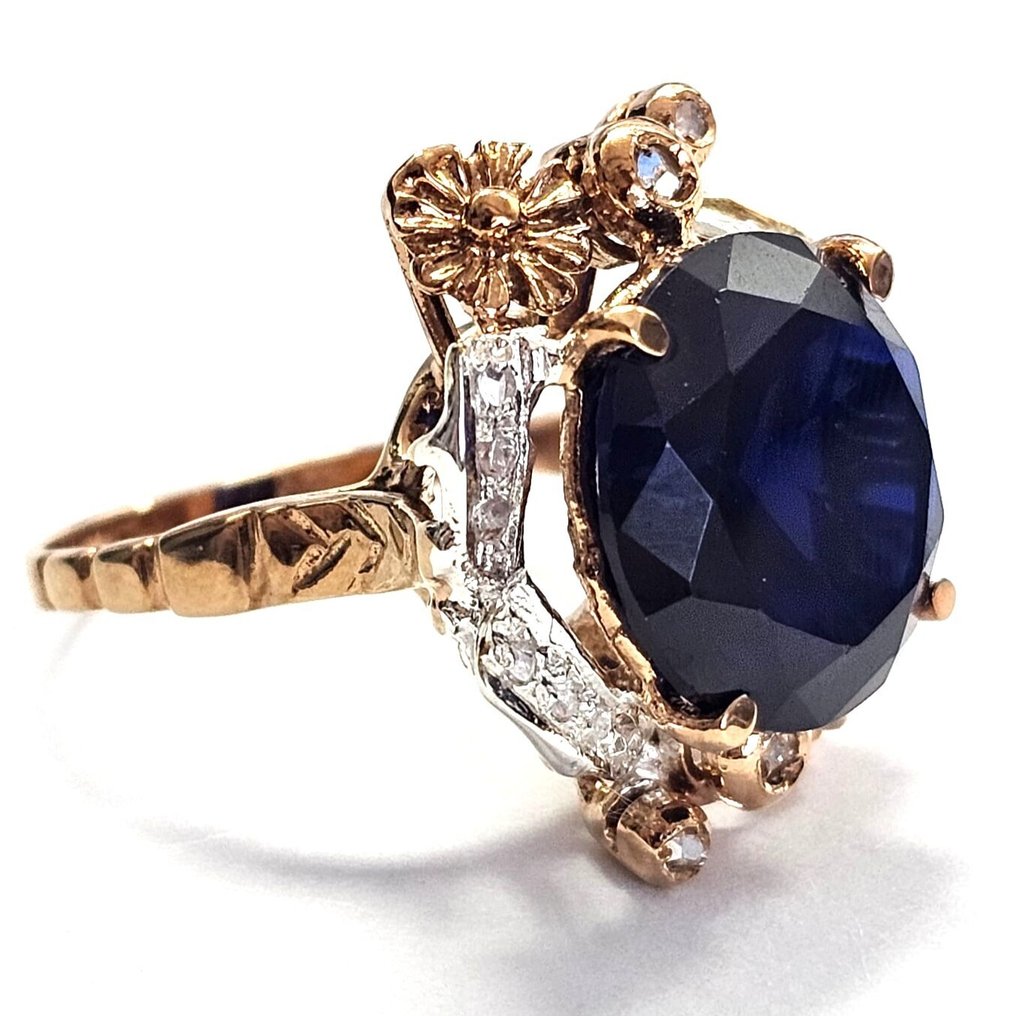 Sans prix de réserve - Bague - 9 carats Or rose, Argent Saphir - Diamant #1.0