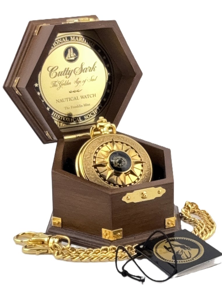 Franklin Mint Cutty Sark Golden Age of Sailing 24 karat gold plated Pocket Watch with Display Case - Τεχνικό όργανο  - Ηνωμένες Πολιτείες - 1990-2000 #1.0